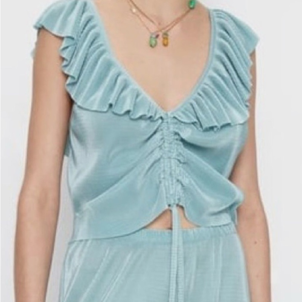 Zara Light Blue Ruffled Blouse